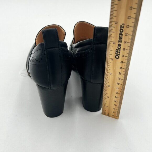 YDN Black Chunky High Heels Round Toe Oxford Loafer Shoe - Picture 5 of 6